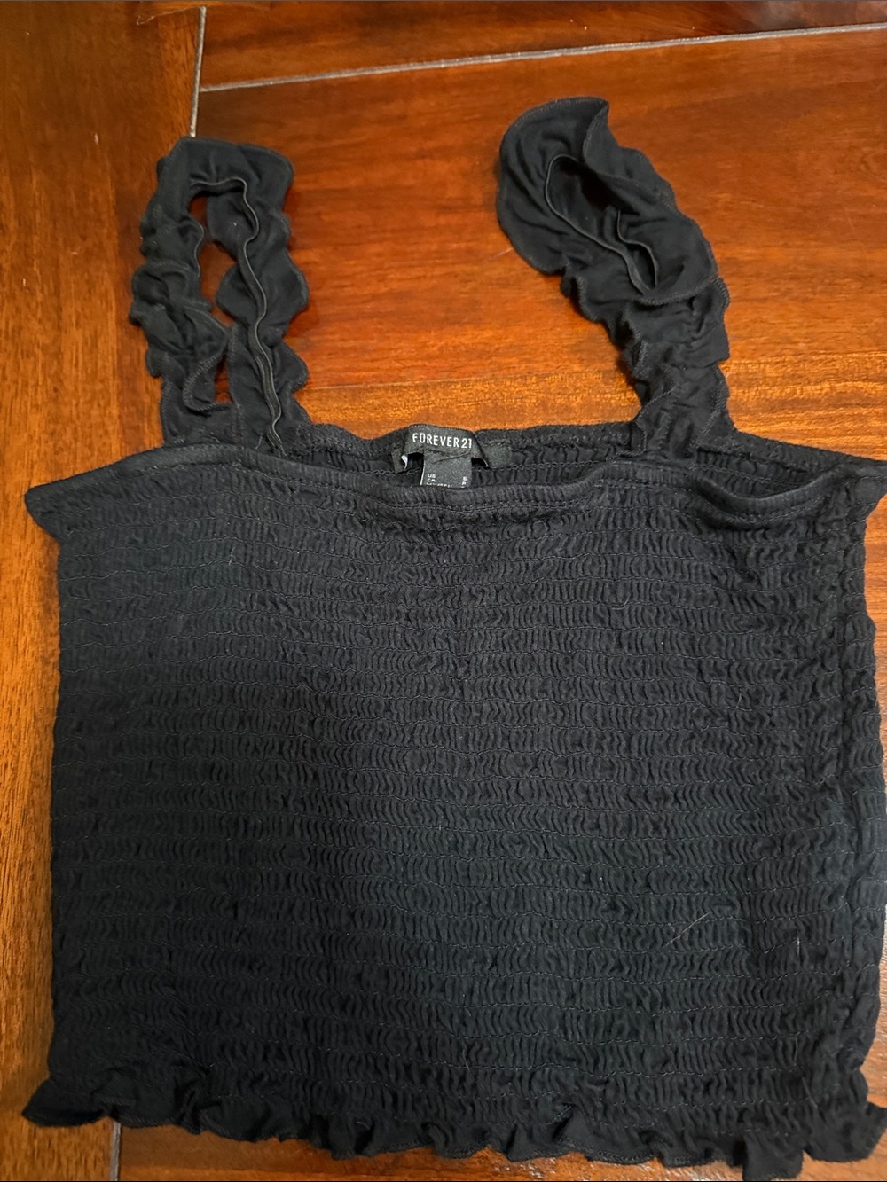 Forever 21 Black Smocked Ruffle-Strap Tank